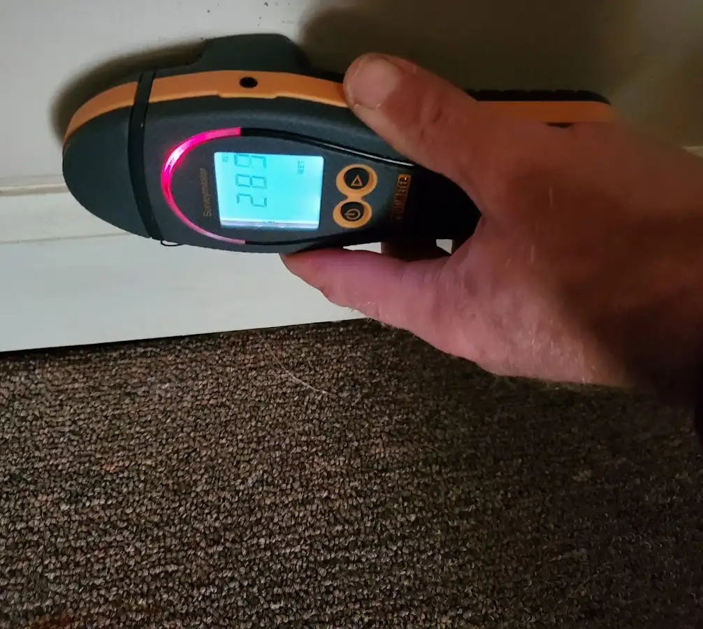 Moisture detection at baseboard during Burst Pipe Cleanup in Slinger